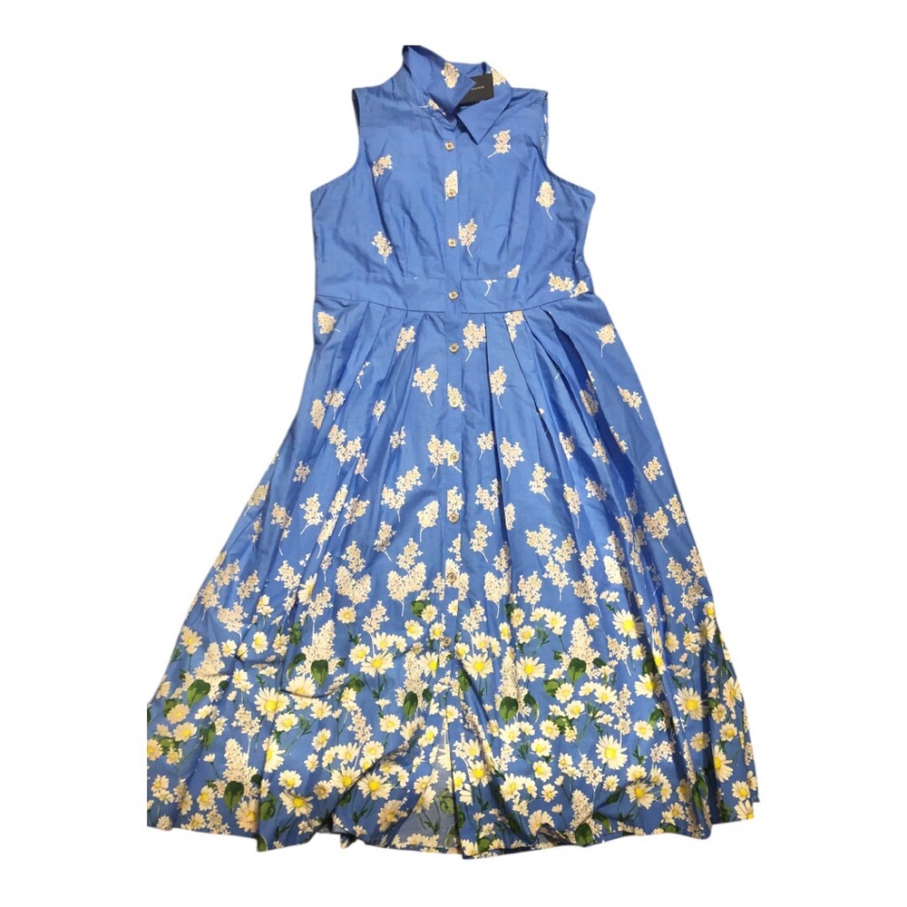 Tommy Hilfiger blue turquoise daisy print Cotton button down Shirtdress size 12 - Picture 5 of 10